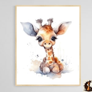 Watercolor Baby Giraffe Print: Nursery Animal Wall Art