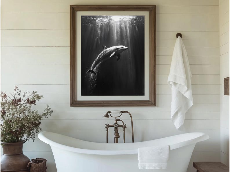 Bottlenose Dolphin Art Print: Black and White Coastal Decor - Etsy