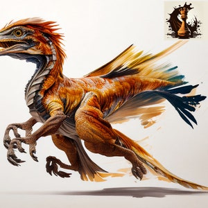 Watercolor Velociraptor Print | Matte Paper or Canvas | Dinosaur Art Decor | Raptor in Motion