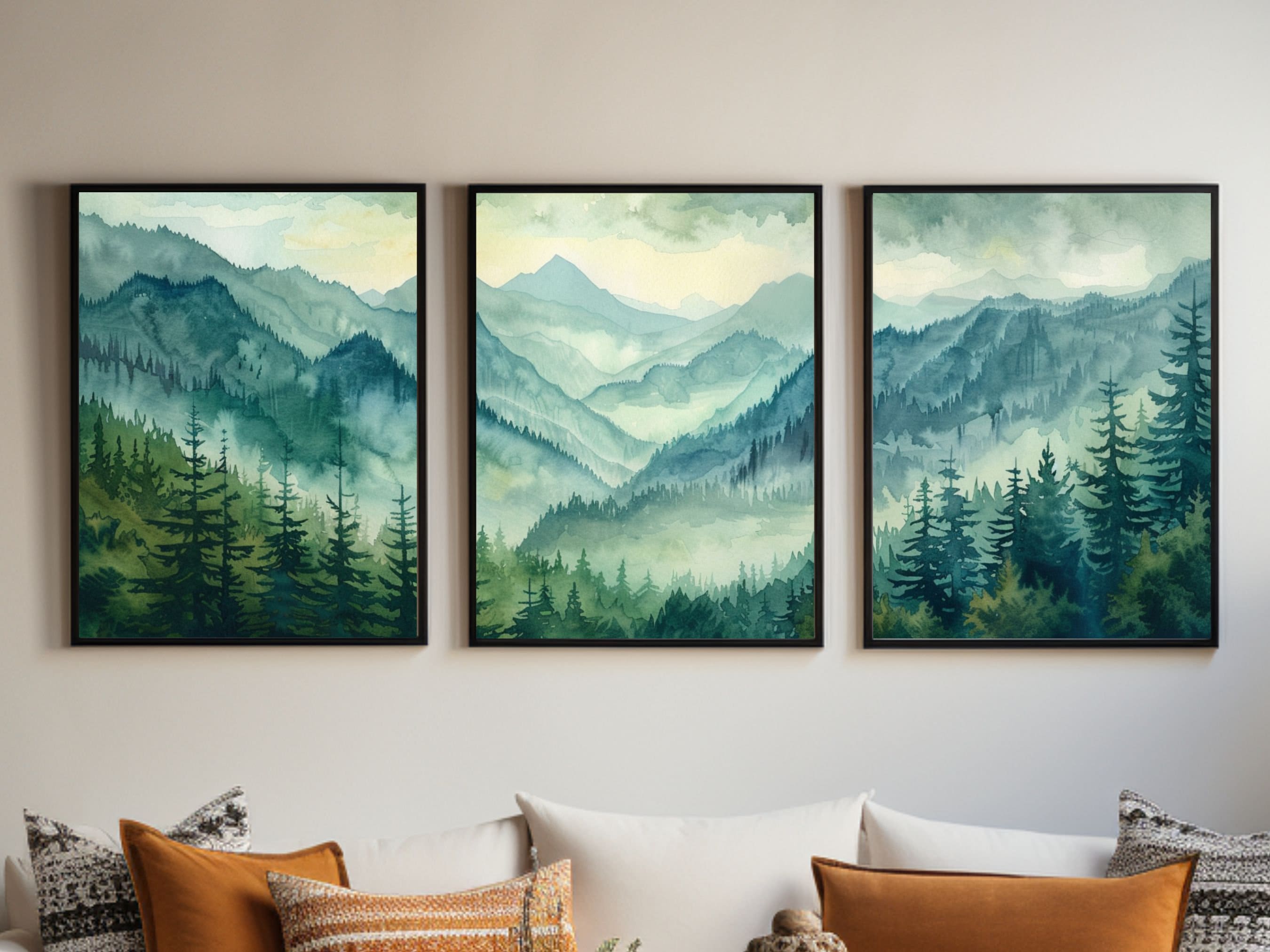 Olympic National Park Panorama Painting |Travels in Washington | Triptych Set of 3 Prints |  Scenic Mountain View