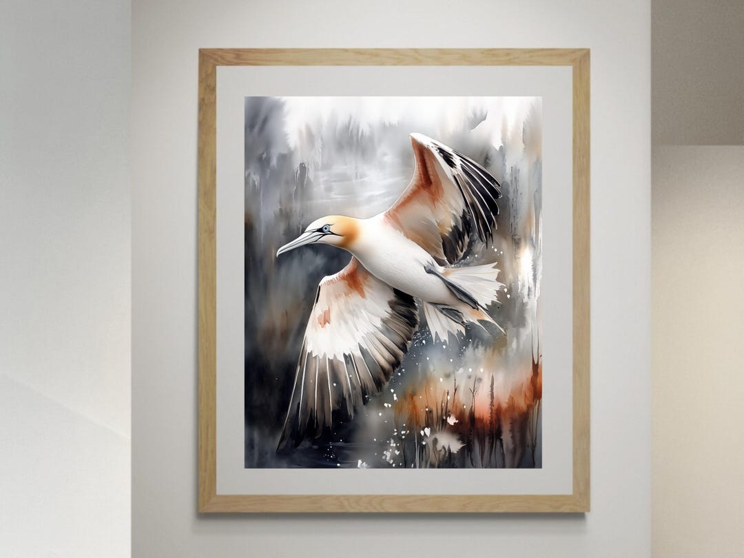 Northern Gannet Watercolor Print – Coastal Bird Art, Ocean Wildlife ...