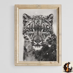 Snow Leopard in the Winter | Oil Painting Print | Wildlife Wall Art  | Winter&#39;s Embrace Series