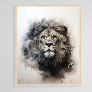 African Lion Oil Painting Print: Safari Wildlife Wall Art