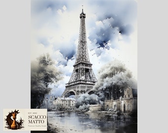 エッフェル塔のインクとアクリル画：パリのセーヌ川の芸術 - Etsy 日本
