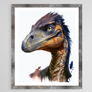 Realistic Velociraptor Dinosaur Wall Art – Watercolor Prehistoric Print