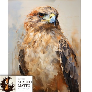 Red-Tailed Hawk Oil Painting Art Print: Boho Bird Wall Decor