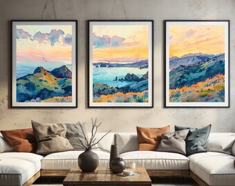 Channel Islands Nationalpark Aquarell Print Set: Kalifornien Küsten Panorama