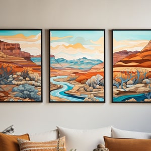 Grand Canyon Triptych Print: Abstract Panorama Oil Painting Set