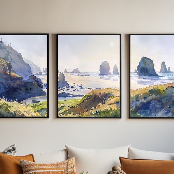 Shi Shi Beach Watercolor | Olympic National Park  | Travels in Washington | Triptych Set of 3 Prints | Scenic View