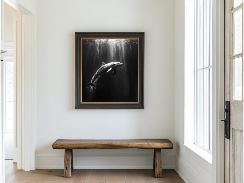 Bottlenose Dolphin Art Print: Black and White Coastal Decor - Etsy