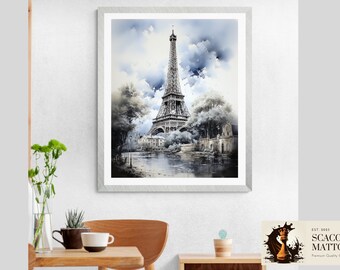 エッフェル塔のインクとアクリル画：パリのセーヌ川の芸術 - Etsy 日本