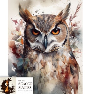 Boho Owl Watercolor Art Print, Bird wall art, Boho Great Horned Owl, Birder Gift