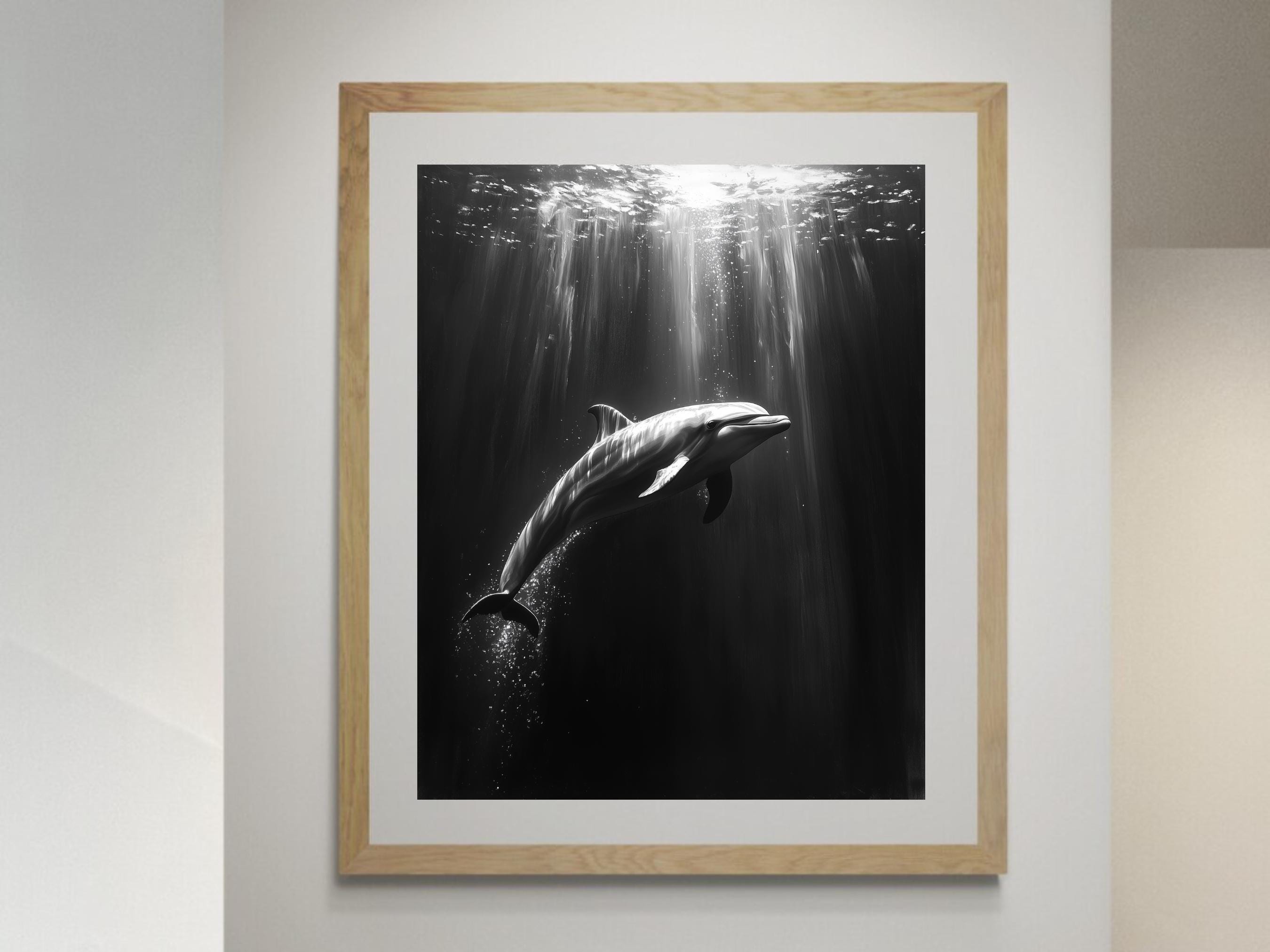 Bottlenose Dolphin Art Print: Black and White Coastal Decor - Etsy