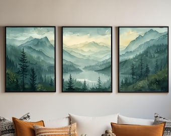Adirondack Mountains Panorama Painting |Travels in New York | Triptych Set of 3 Prints |  Scenic Mountain View
