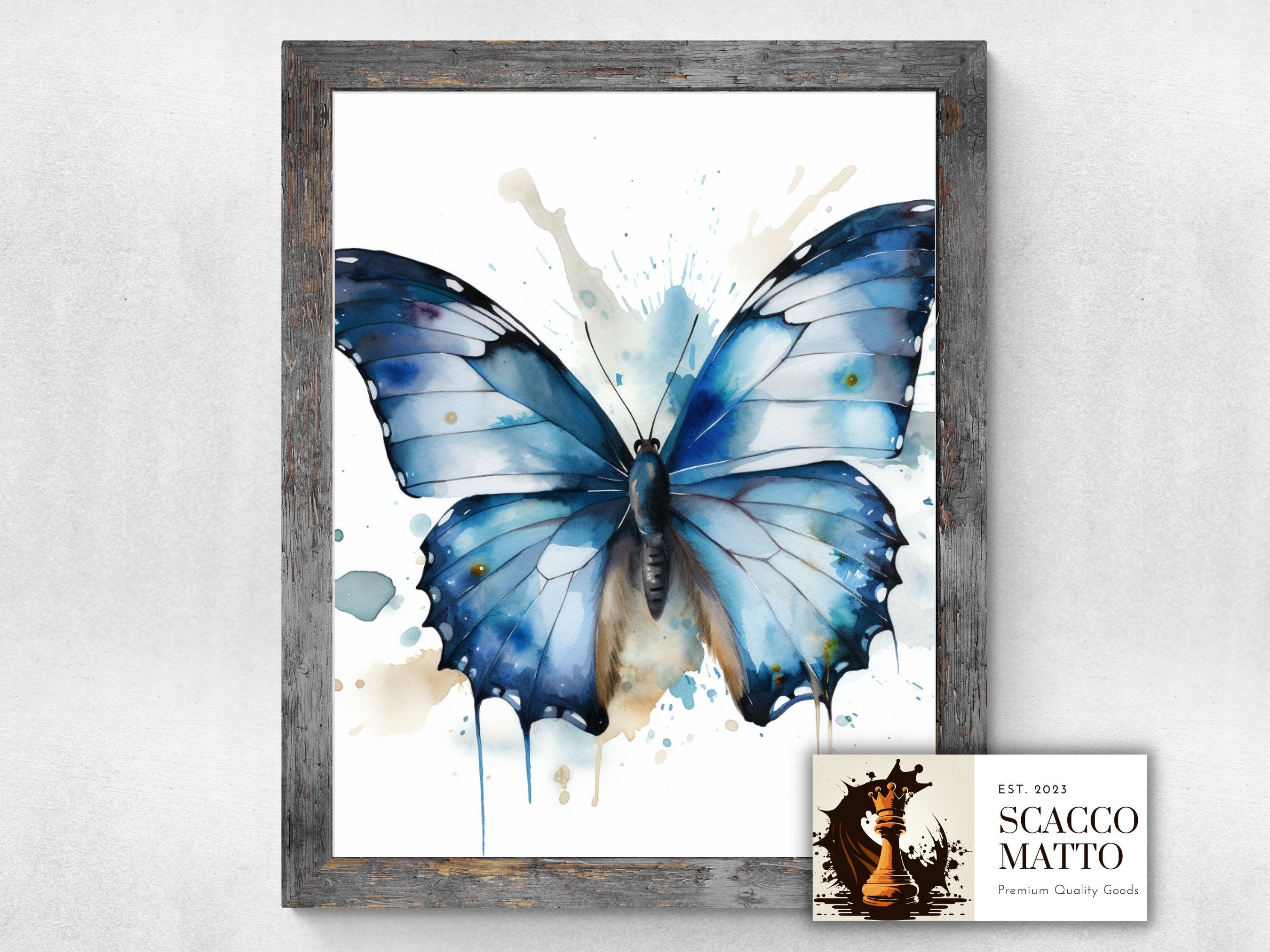 ブルーモルフォ蝶の水彩画アートプリント - Etsy 日本