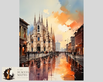 額入りミラノ大聖堂油絵：イタリア旅行アート（4 x 4インチ） - Etsy 日本