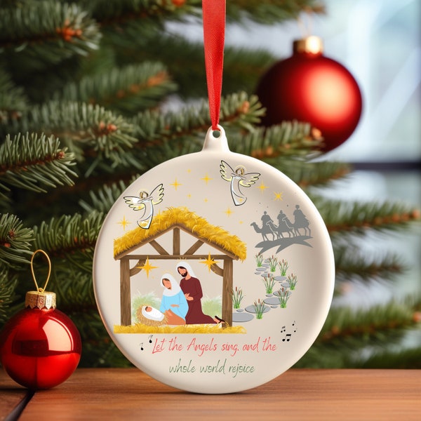 Personalized Nativity Scene Christmas Ornament festive backdrop heartwarming gift cherished memories joyful celebration sentimental touch