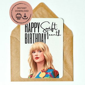 Taylor Swift Happy "Swif-teenth" druckbare Geburtstagskarte | Sofort Download | Grußkarte | Taylor Swift Karte zum 16. Geburtstag | Tswift Geschenk