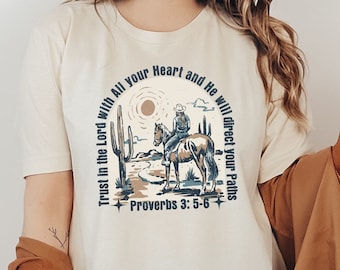 Boho Western Christian T-Shirt, Cowgirl Bible Verse Graphic Tee