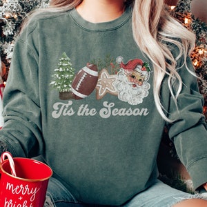 Tis the Season Christmas Comfort Colors Sweatshirt, Christmas Crewneck Sweater, Holiday Sweatshirt, Retro Christmas Santa, Football Season