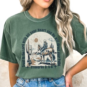Boho Western Christian Graphic T Shirt, Religious Gift for Christian,Bible Verse T-Shirt,  Cowgirl Christian Shirt,Retro Faith Based Shirt
