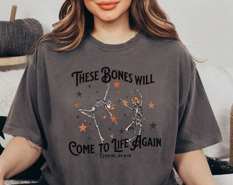 Fall Jesus Shirts, Comfort Colors Fall Christian T-Shirt, Dancing Skeleton Halloween Christian Shirt, Bible Verse T Shirt, Fall Faith Shirt