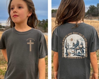 Comfort Colors Boho Western Christian Kids Shirt Religious Toddler T Shirt Christian Shirt for Youth Back Print Religious Gift for Daughter