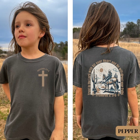 Comfort Colors Boho Western Christian Kids Shirt Religious Toddler T Shirt Christian Shirt for Youth Back Print Religious Gift for Daughter