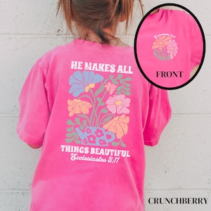 Vintage Floral Kids Christian Shirt, Comfort Colors Religious Toddler Shirt,  Retro Christian Shirt for Kids Back Print, Religious Kids Tee