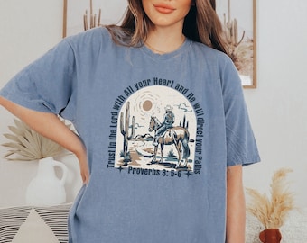 Comfort Colors Cowgirl Christian T-Shirt, Western Bible Verse Graphic Tee