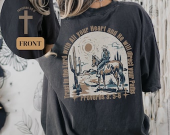Comfort Colors Boho Western Christian Graphic T Shirt, Religious Gift for Christian, Bible Verse T-Shirt,  Cowgirl Christian Faith Shirt,