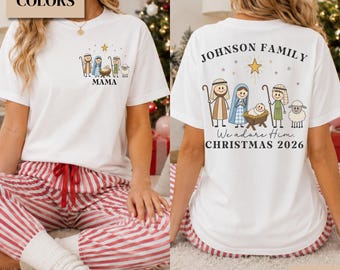 Christian Family Christmas Pajama Shirts, Comfort Colors 2026 Christmas Crew Tshirts, Matching Family Christmas PJ T-Shirts, Nativity Scene