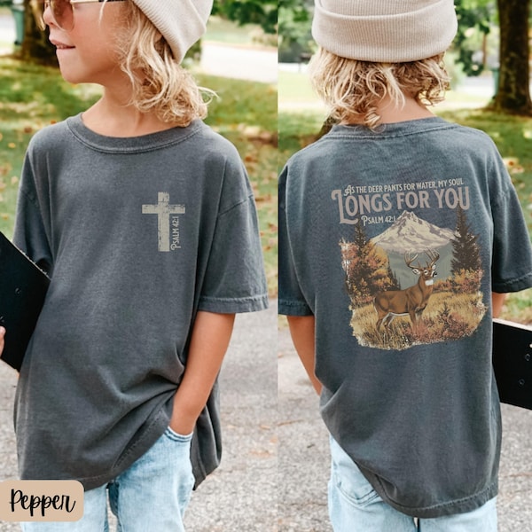 T-shirt chrétien de chasse au cerf pour jeunes garçons, couleurs confort, cadeau garçon pour chasseur religieux, t-shirt queue blanche de verset de la Bible