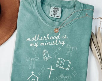Comfort Colors Motherhood is Kingdom Work Shirt for Christian Mom, Religious Mom Gift for Mother's Day Christian Mom Shirt Bible Verse Shirt