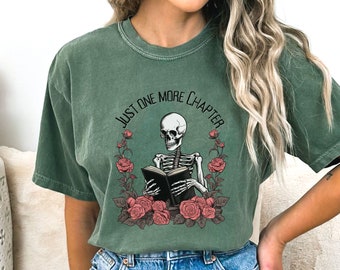 Just One More Chapter Skeleton T-Shirt, Comfort Colors Halloween Reading Shirt