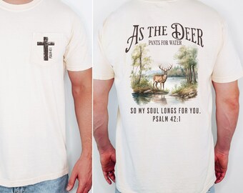 Comfort Colors Men's Christian T Shirt, Guys Christian Shirt for Dad, Deer Hunter T-Shirt for Religious Gift, Men's Christian Pocket Tee