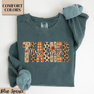 Fall Teacher Name Sweatshirt, Thanksgiving Teacher Shirt, Comfort Colors Grade Level Teacher Shirts, Custom Teacher Gifts, Teacher Tote Bag