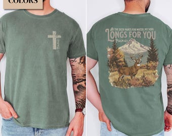 Comfort Colors Men's Christian T Shirt, Guys Christian Shirt for Dad, Shirt for Deer Hunter Shirt Religious Gift, Hunting Men's Baptism Gift