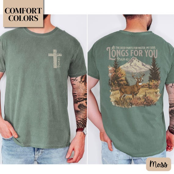 Comfort Colors Men's Christian T Shirt, Guys Christian Shirt for Dad, Shirt for Deer Hunter Shirt Religious Gift, Hunting Men's Baptism Gift