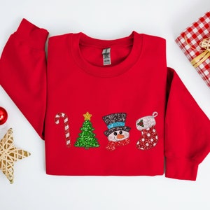 Faux Sequin Christmas Sweatshirt, Sparkly Christmas Crewneck, Glitter Christmas Sweater, Holiday Crewneck for Women, New Year Shirt, Gift