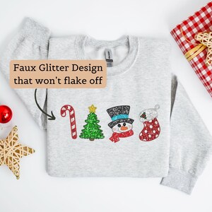 Faux Sequin Christmas Sweatshirt, Sparkly Christmas Crewneck, Glitter Christmas Sweater, Holiday Crewneck for Women, New Year Shirt, Gift