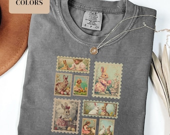 Comfort Colors Vintage Easter Shirt for Women Retro Women's Easter Shirt Trendy Vintage Stamp Easter Tee Gift for Wife Best Friend Matching