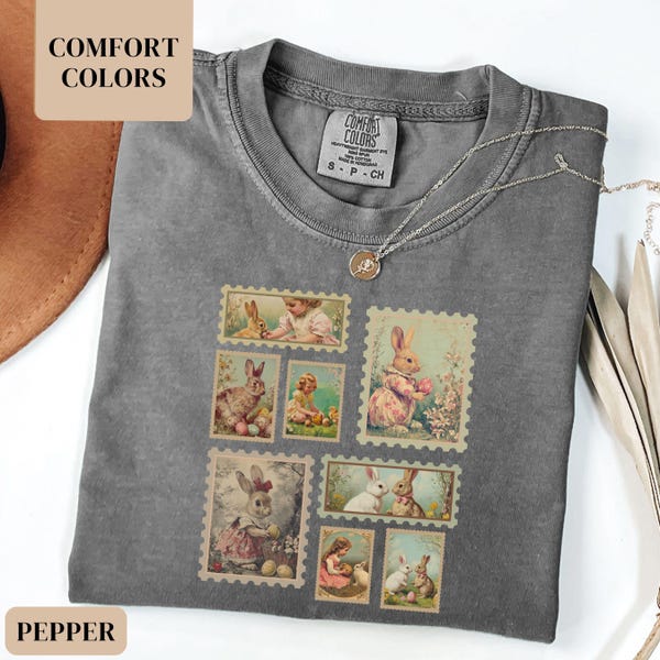 Comfort Colors Vintage Easter Shirt for Women Retro Women's Easter Shirt Trendy Vintage Stamp Easter Tee Gift for Wife Best Friend Matching