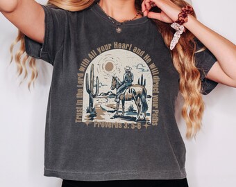 Comfort Colors Christian Cowgirl Crop Top: Boho Western Bible Verse Tee