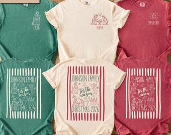 Christian Family Christmas Pajama Shirts, Comfort Colors 2026 Christmas Crew Tshirts, Matching Family Christmas PJ T-Shirts, Nativity Scene