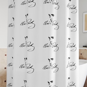 Elvis Presley Shower Curtain Silhouette Face and Signature, Bathroom Decor, Music Lover Gift, Retro Elvis Home, Elvis fan gift,Elvis Presley