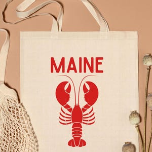 Maine Lobster Canvas Tote Bag, Nautical Beach Shoulder Bag, Fisherman aesthetic tote bag, Coastal Market Tote, Seafood Market Reusable