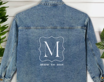 Gepersonaliseerde bruid jas, denim bruid jas, monogram bruid jas, bruid als cadeau, bruiloft denim, monogram bruids, bruid cadeau, huwelijksreis cadeau