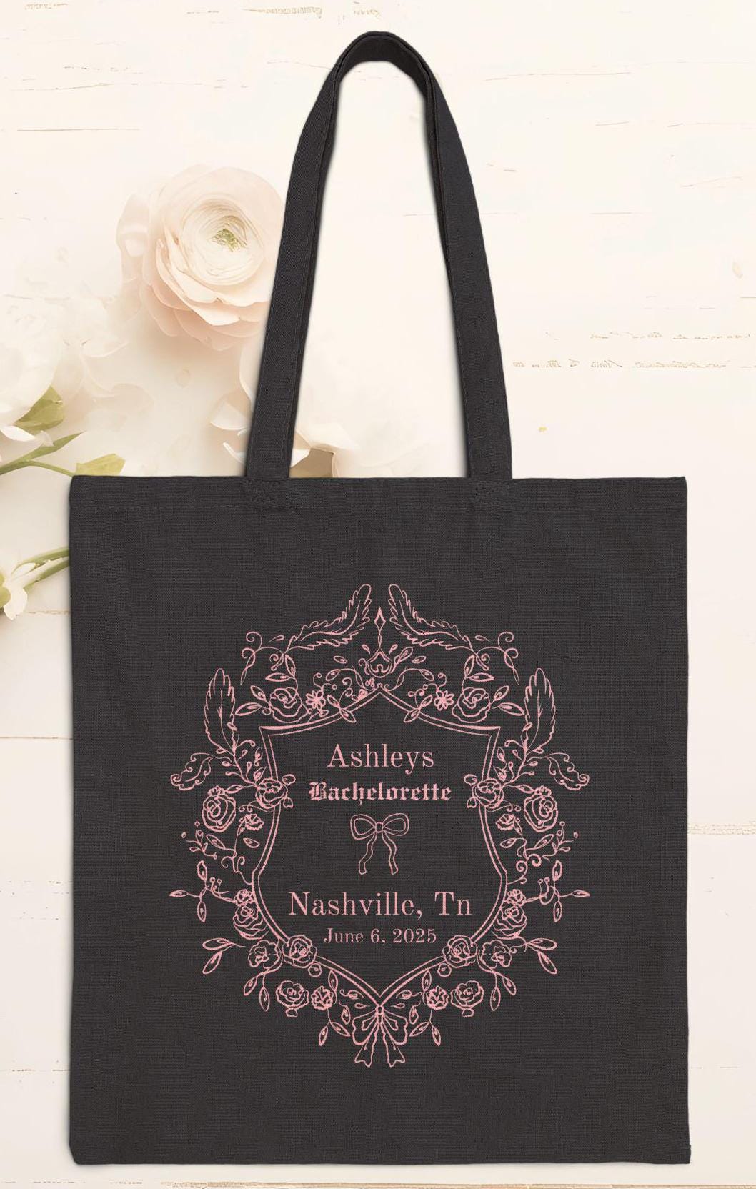 Personalized Rococo Style Bachelorette Tote Custom Name, Date, Destination bridal ,Bridal Shower Gift, Bachelorette trip bag,Rococo wedding