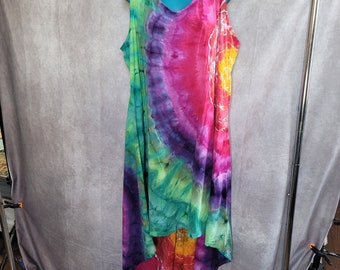 Mandala Tie Dye Jurk - Mandala Ice Dye Jurk - Hi-Lo Tie Dye Jurk - Hi-Lo Ice Dye Jurk - XXL, 2XL